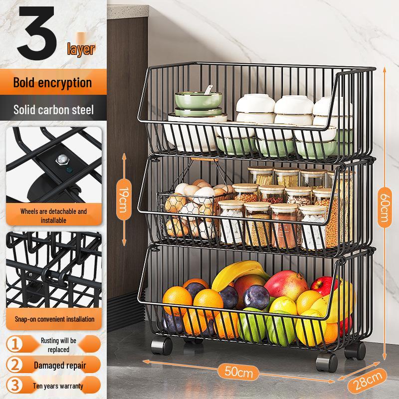 Multi-layer Floor-standing Fruit & Veggie Basket Rack for Kitchen & Home