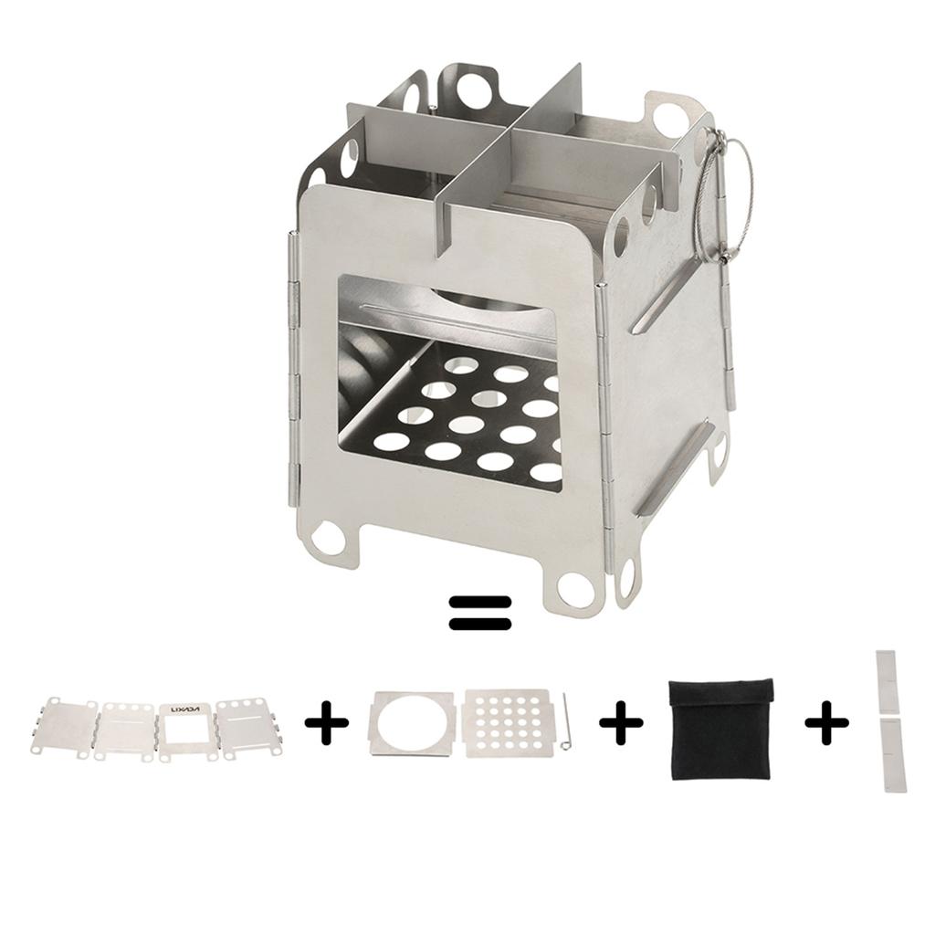 Portable Stainless Steel Lightweight Folding Wood Stove Pocket Stove Outdoor Camping Backpacking Cooking Picnic