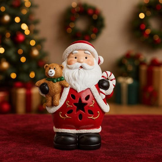 Lighted Christmas Decoration Vintage Resin Snowman/Santa/Penguin Figurine with LED Light for Holiday Winter Table Centerpiece