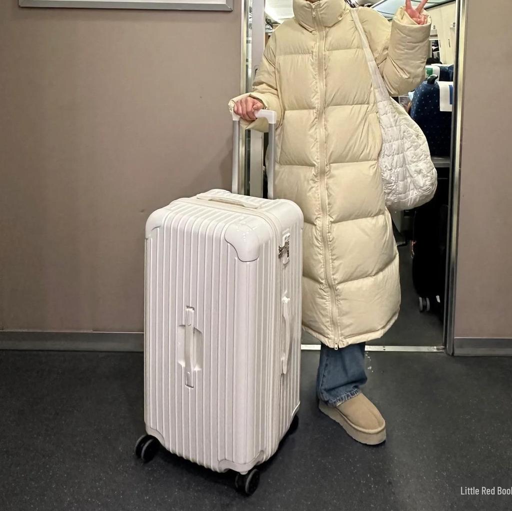 Thickened 24" PC Trolley Case: Drop-resistant, Large Capacity Suitcase with Combination Lock, Available in 26" & 30" Sizes, Leather Accent for Women.