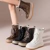 Bottes de neige à plateforme épaisse pour femmes, à lacets, antidérapantes, chaudes, doublées de fourrure, bottines confortables, chaussures de marche, bottes mi-mollet en cuir pour femmes