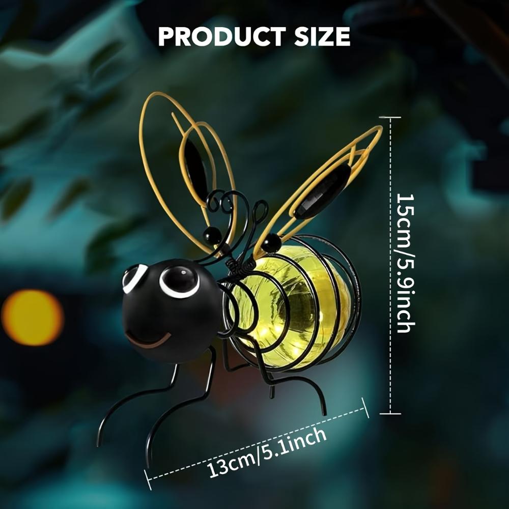 Solar Iron Bee Statue With LED Fairy Lights Outdoor Waterproof Hanging Tree Ornaments For Fence Yard Courtyard Garden Art Decor