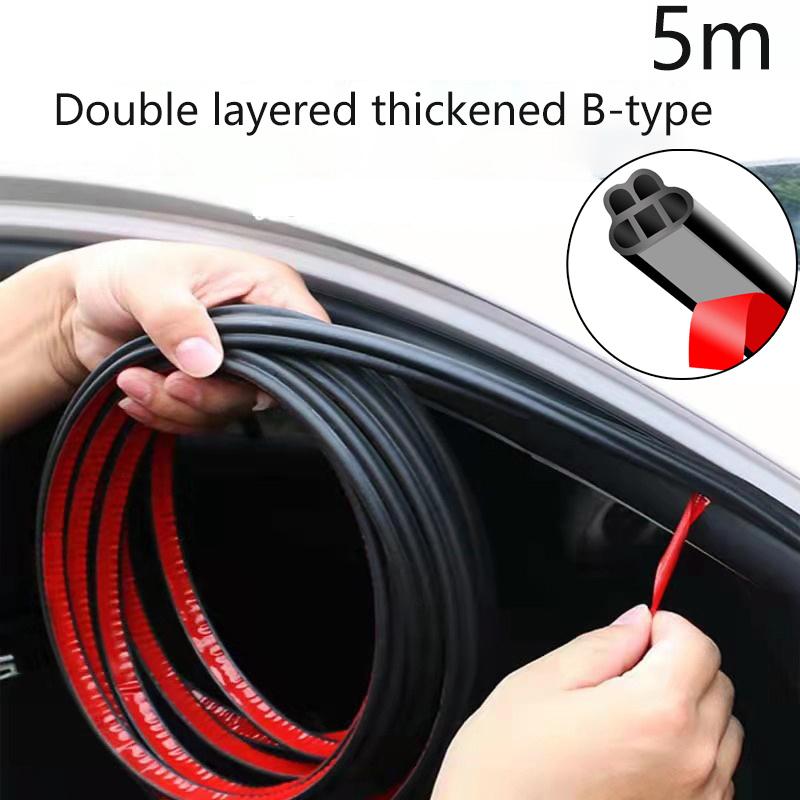 

5meters/Set Car Seal Strips Sound Insulation Weather Strips Double Layered Thickened B-type Door Frame Adhesive Decorative Strip