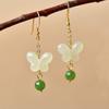 PANJBJ 925 Sterling Silver Rose Hotan Jade Earring for Women Girl Ethnic Style Versatile Temperament Jewelry Gift Dropshipping