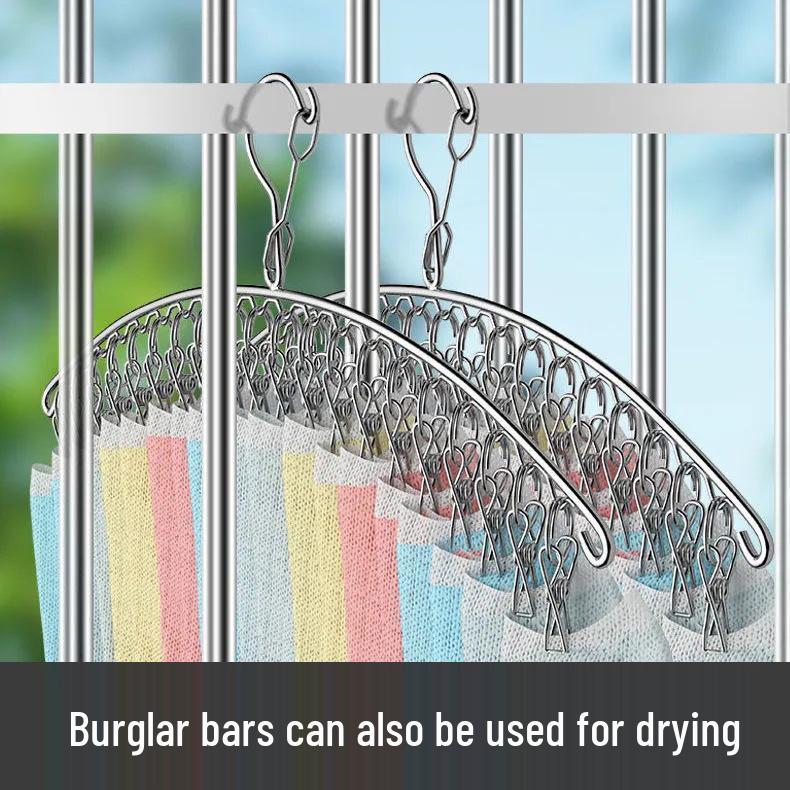Stainless Steel Windproof Multi-Clip Clothes Drying Rack for Home and Dorm