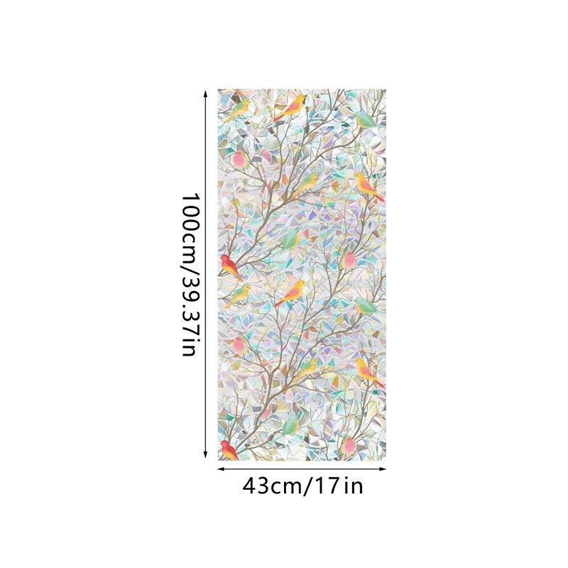 Window Film Static Cling Privacy Protection Stained Glass Film PVC Stained Colorful Plants Flowers Printed Home Decor Stickers