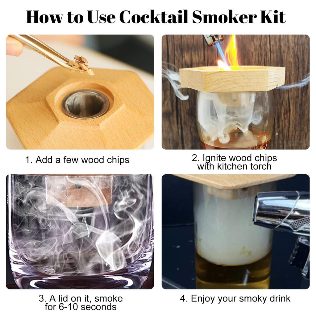 Smoking Master Cocktail Smoker Kit - Wood Chip Infuser Set for Bourbon Whiskey Old Fashioned Drink Smoker with 4 Natural Flavors