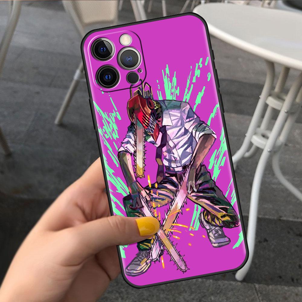 Etui na Apple iPhone 14 11 13 7 12 Pro 7 XR XS Max 8 Plus 6 14Pro Czarne Miękkie Etui na Telefon Coque Funda Śliczny Kreskówkowy Chainsaw Man