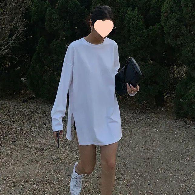 

Women s Autumn Cotton Long Sleeve T-Shirt with Side Slits - Loose Fit, Versatile and Trendy. L - Recommended (100-115 jin)