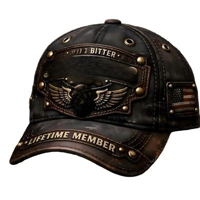 Vintage Style Distressed Baseball Cap Adjustable Strapback Hat with Embossed Digital Print and Metal Studs for Casual Outdoor Use