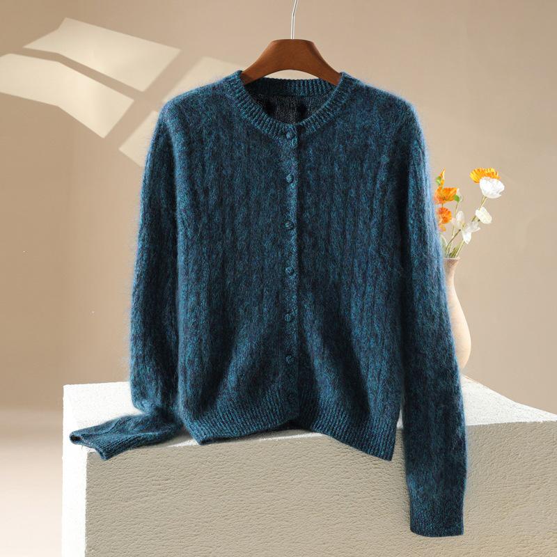 2026 Autumn/Winter Women's Cashmere Wool Cable Knit Cardigan - Long Sleeve, Round Neck Sweater Top