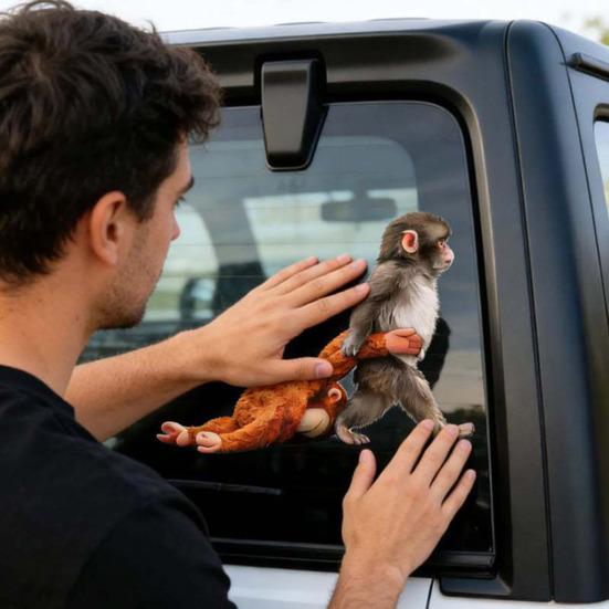 Monkey Holding Plush Toy Decal Funny Creative DIY Vinyl Stickers Waterproof Decal for Laptop Bumper Bike Skateboard Phone