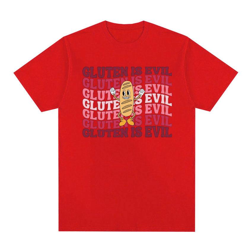 Gluten Is Evil Funny Meme T Shirt Retro Gluten Intolerant Women T-shirts Unisex s Fashion Gothic 100% Cotton Oversized T-shirt Tops S