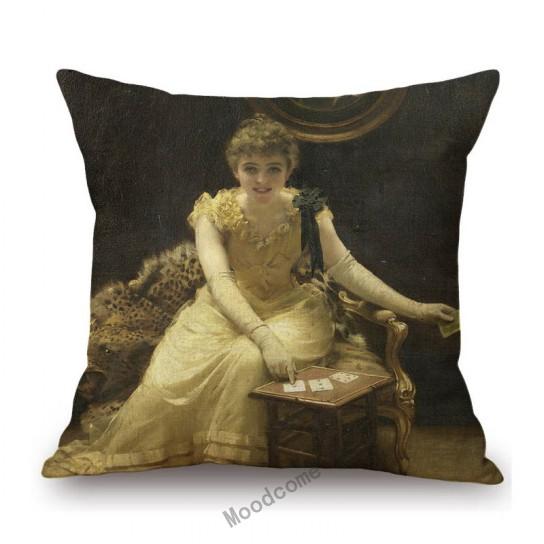 Royal Court Portrait Oil Painting Duchess Princess Ladyship Home Decoration Art Sofa Cotton Linen Throw Pillow Cushion Cover