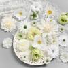 60Pcs White Green Mini Silk Artificial Daisy Rose Artificial Flower for Hairpin Hat DIY Cake Wedding Decor Party Home Decoration