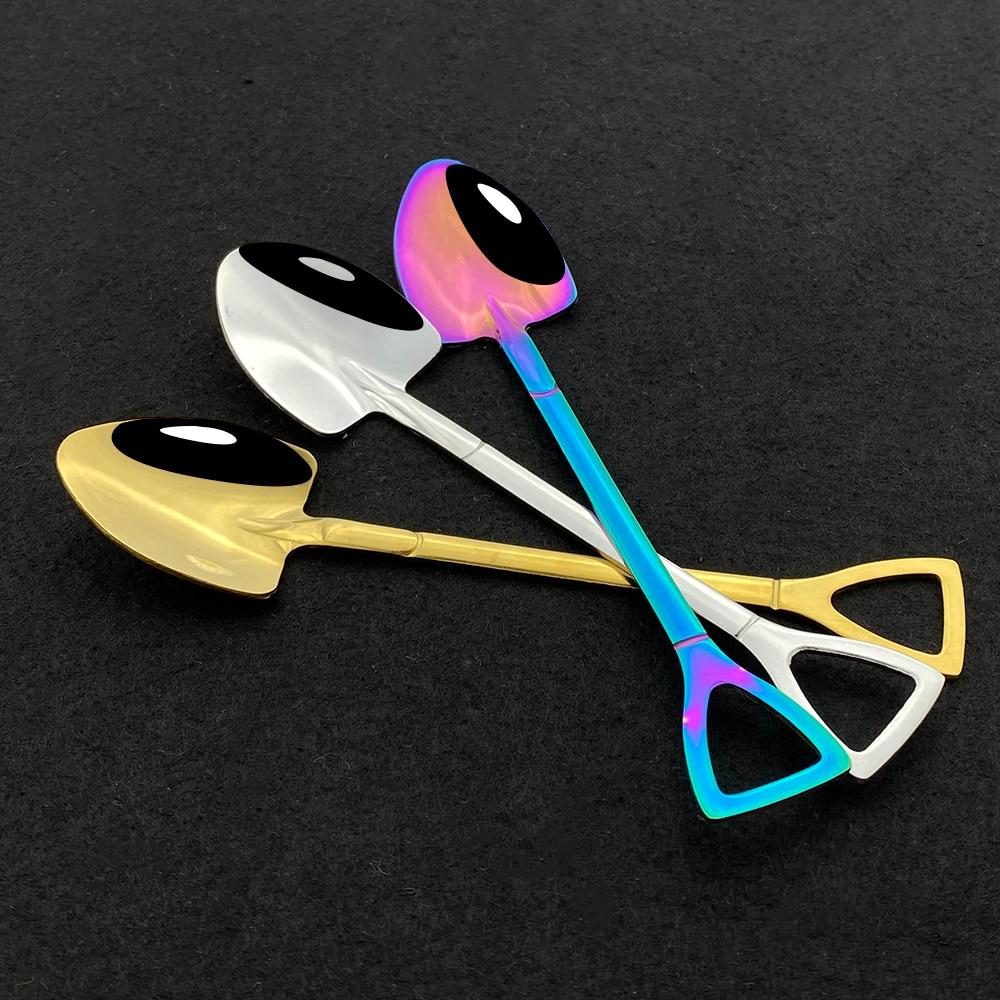 8 Stück Kaffeelöffel mit kreativem Griff, silberfarben, Edelstahl, für Tee, Dessert, langer Griff, Löffel, Eis, Schaufelform, Geschirr, Küchenzubehör