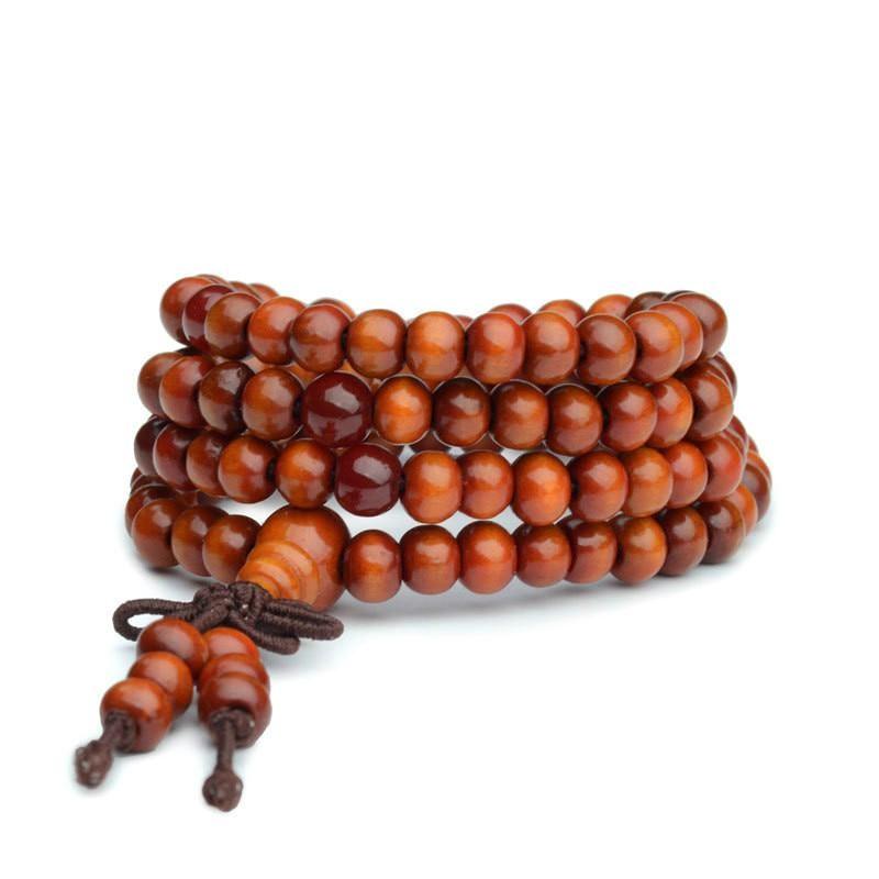 Chinese Amulet 6mm Natural Wood Buddhist 108 Bead Bracelets Buddha Bangles Meditation Prayer Unisex Men Women Vintage