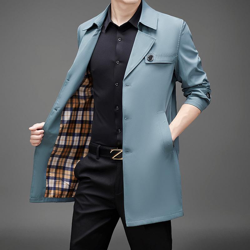 Men's coat Spring and autumn new casual jacket lapel large size senior medium long trench coat business men's wear
