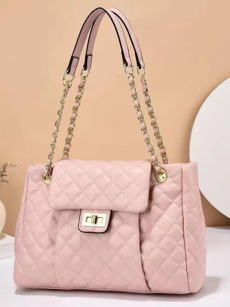 Stylish High-end Women's Bucket Bag Spacious Versatile Shoulder Crossbody Bag With Chain And Lock Design
