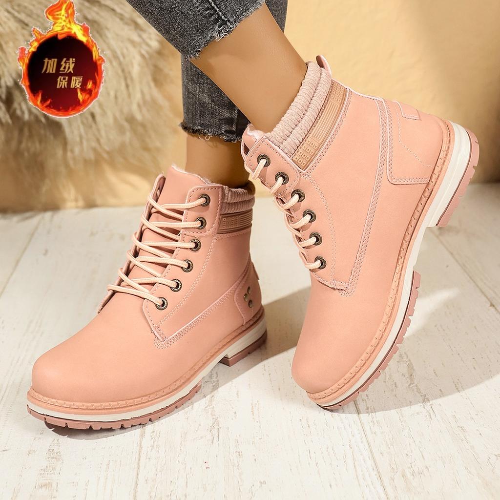 New Velvet Women's Martin Boots British Casual Large Size Flat-bottomed Warm Short Boots Non-slip Women's Shoes