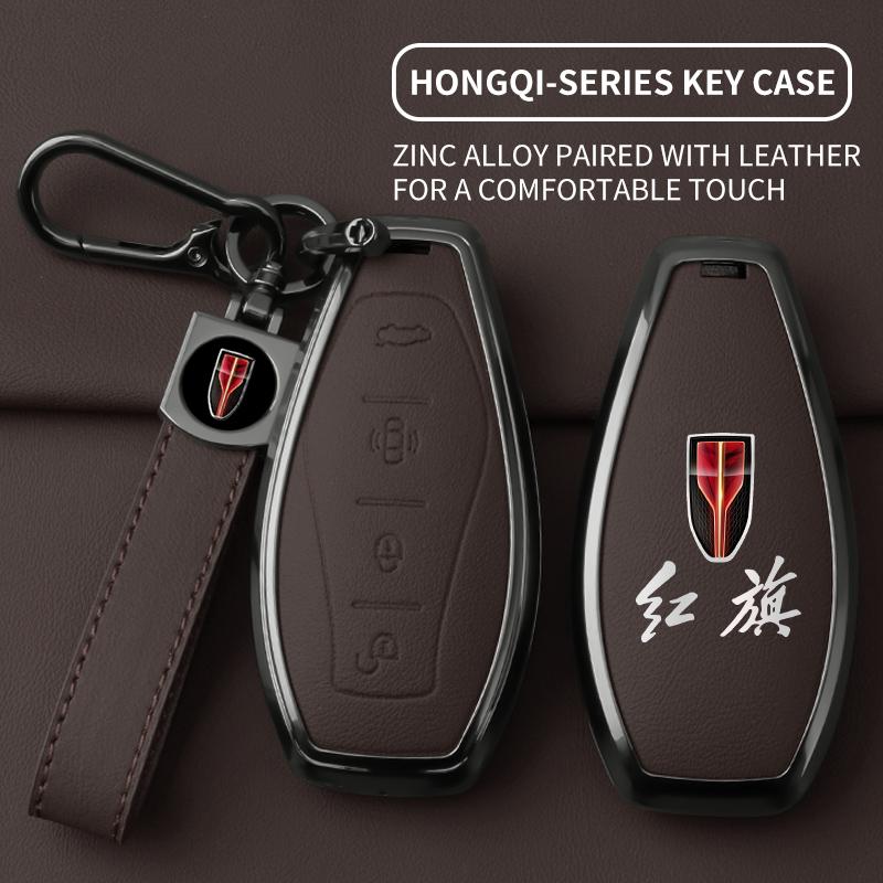 For Hongqi Keychain H5 Hs5 H6 H9 Hq9 Hs3 Car Remote Key Cover Zinc Alloy Leather All-Inclusive Protect Case Keychain Accessories
