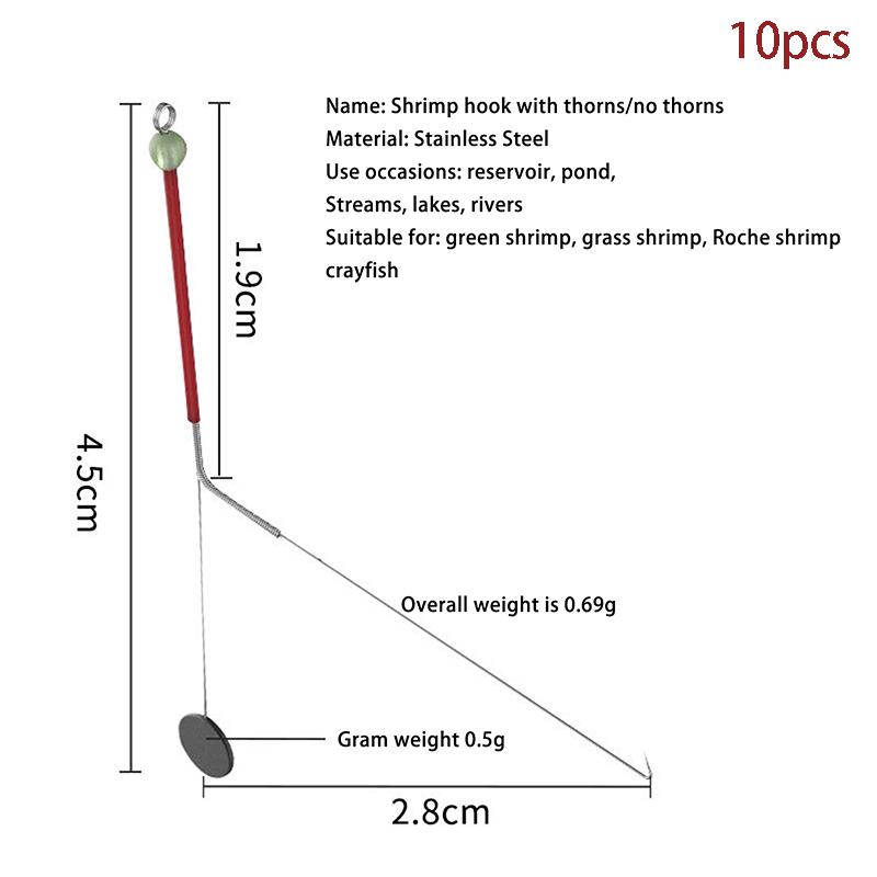 10Pcs Stainless Stell Shrimp Hook Wild Artifact Tool River Shrimp Hook Fishing Tackle Accessories Fishing Shrimp Tool