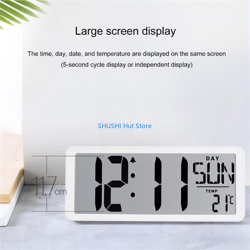 Large LCD Wall Clock with Temperature Date Display for Home Office Decoration D57B