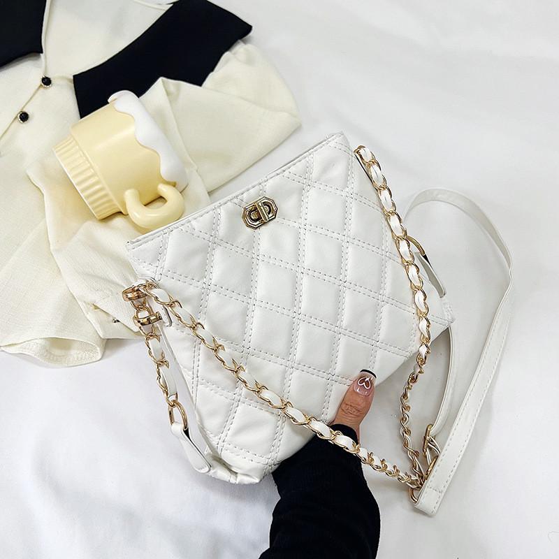 Элегантная стеганая сумка через плечо из ПУ-кожи, модная корейская сумка-ведро белый