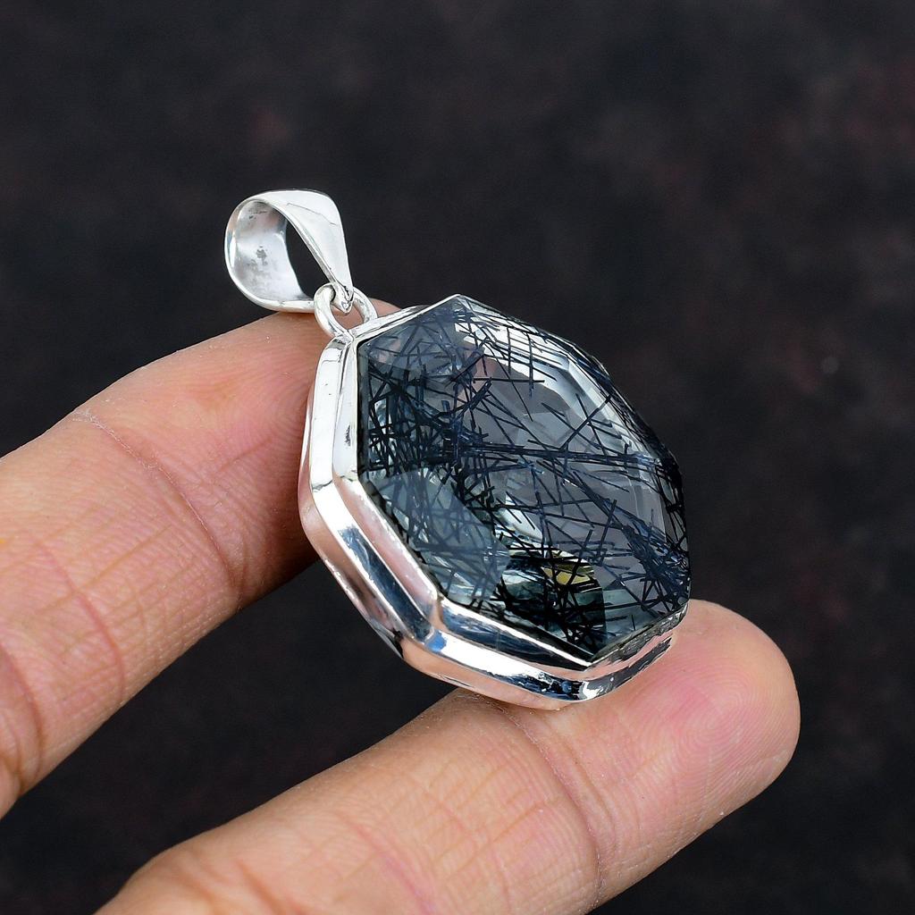 Faceted Black Rutile Pendant 925 Sterling Silver Pendant Handmade Pendant Top Quality Gemstone Jewelry Anniversary Gifts Statement Pendants