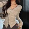 2KWEIRD Y2k Knitted Cardigan Women Collar Sweater Coat Vintage Long Sleeve Single Breasted Top Fashion Girls Knitwear Jumper