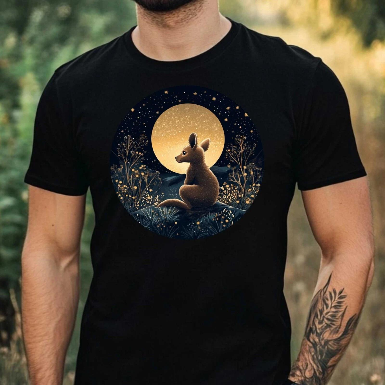 T-Shirt Herren Känguru im Mondlicht Motiv Baumwolle Größe XS bis 5XL XXXL