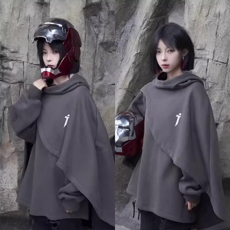 Unisex Embroidered High Collar Hooded Cape Sweater - Autumn/Winter European & American Style