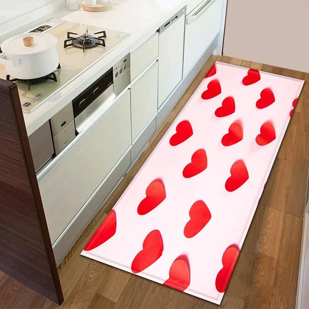 Non Slip Washable Sweet Romantic Theme Runner Mat Valentine s Day Pattern Rug for Kitchen Hallway Bedroom Home Decor 40X120CM