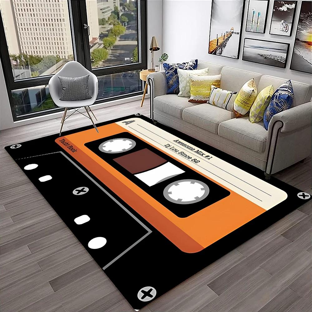 3D Music Cassette Tape Retro Pattern Carpet Rug for Home Living Room Bedroom Sofa Doormat Decor,kids Area Rug Non-slip Floor Mat