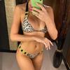 S - XL Bling Diamond Leopard Bikini Damen Badeanzug Damen Bademode Zweiteiliges Bikini-Set Neckholder Badende Badeanzug Schwimmen