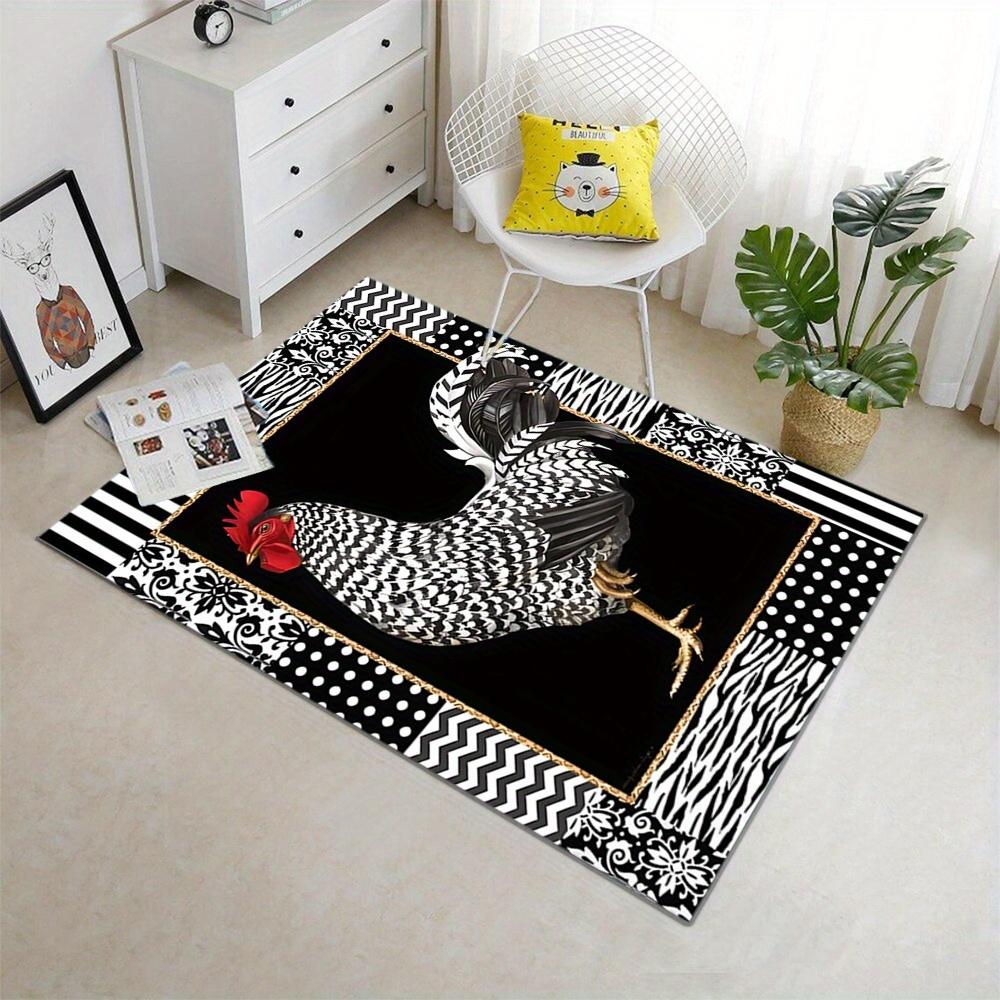 Vintage Rooster Area Rug Farmhouse Chicken Print NonSlip Floor Mat for Living Room Bedroom Rustic Country Home Decor