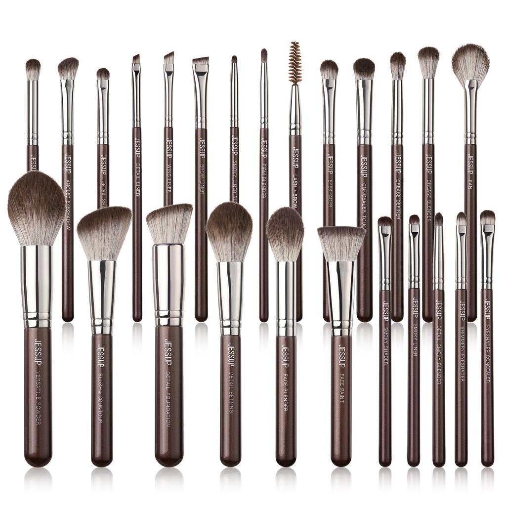Jessup Makeup Brushes Set 15/25pcs Premium Synthetic Brown Make Up Brushes Foundation Eyeshadow Concealer Blush Eyeliner, T511