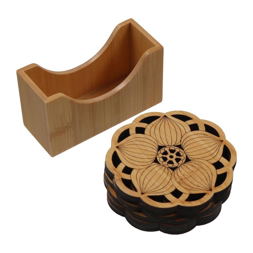 6 Stück/Set Lotusblume Holz Rund Tassenuntersetzer Chinesischer Stil Teetassen Untersetzer Esstischmatte Küche