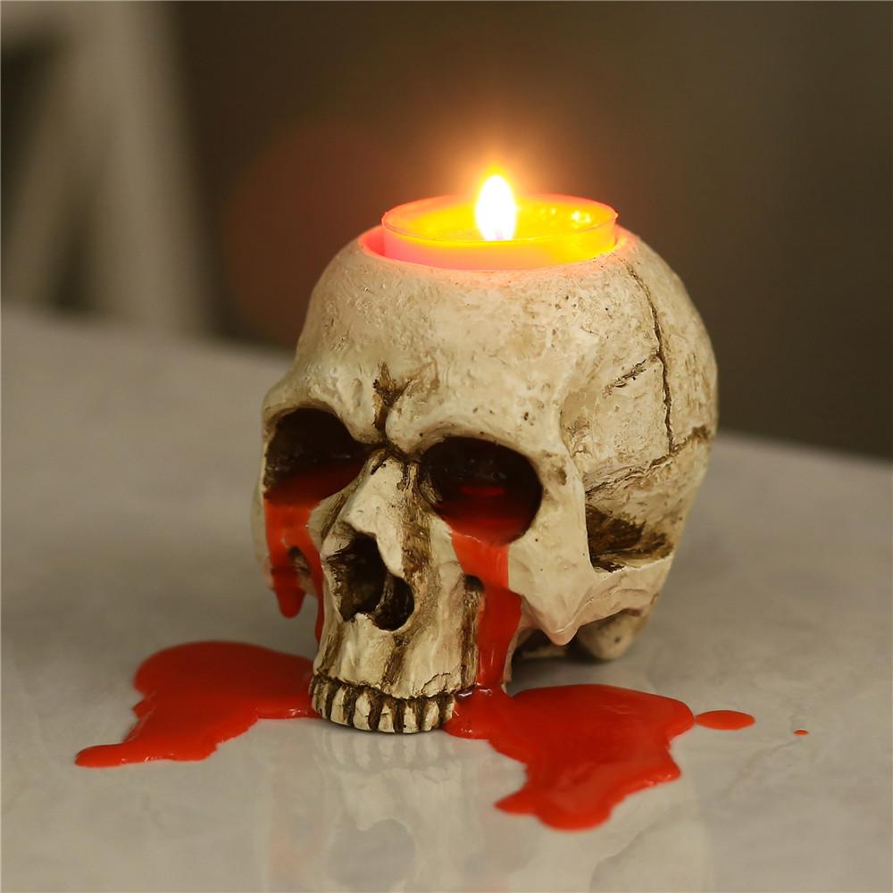 Halloween Skull Candle Holder Creative Tears Skull Resin Figurines Horror Halloween Decoration Holiday Atmosphere Mini Ornaments