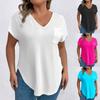 2026 Women's Plus Size V-Neck Short Sleeve Solid Color Loose Pullover Top