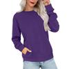 Women's Casual Fashion Solid Color Neck Long Sleeve Sweatshirt Lightweight Pullover With Side Pockets Warm Sweatshirt