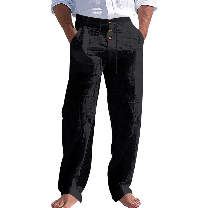 2026 Men's Casual Breathable Cotton Linen Trousers - Solid Color, Four Seasons Straight, Loose Fit Sweatpants
