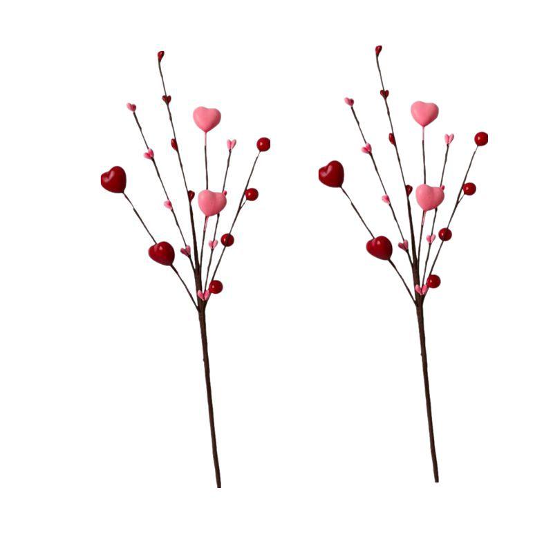 38CM Valentine s Day Gift Artificial Red Pink Berry Stem Fake Bouquet for Valentine s Day Wedding Anniversary Party Home Decor 2Pcs розовый