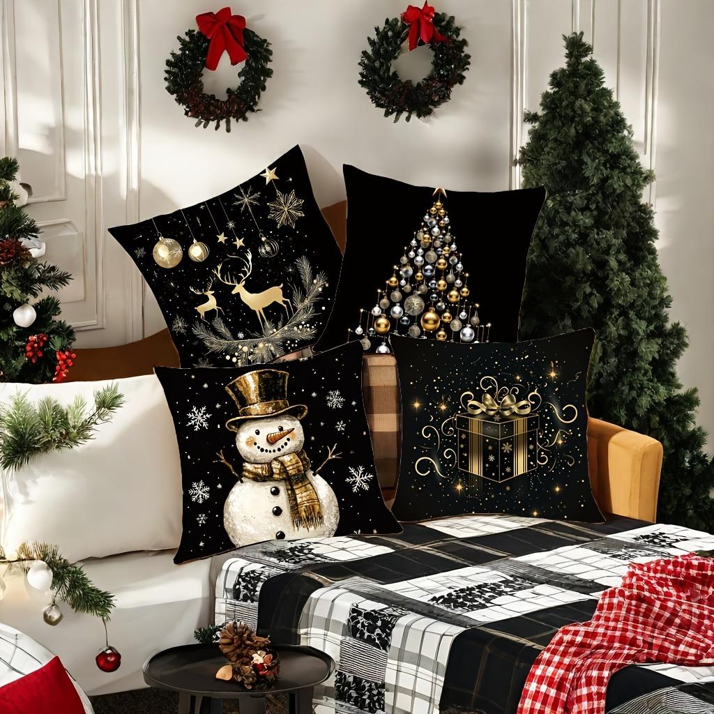 1pc/4pcs Christmas Themed Pillowcases: Snowman, Deer, Christmas Tree & Gift Designs Sofa Room Decoration Holiday Home Decoration