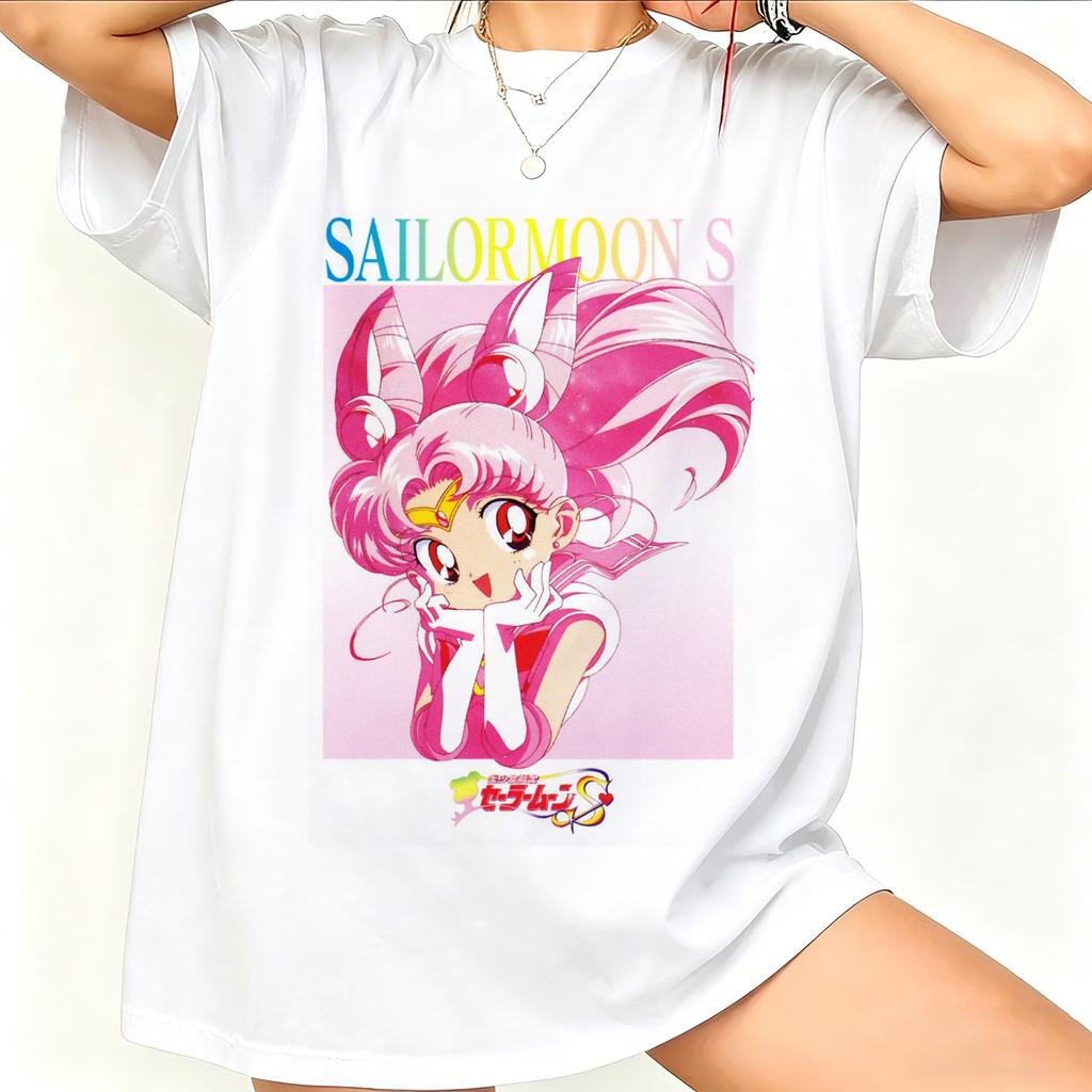 2026new American Retro Cotton Shortsleeved Tshirt With Sailor Moon Print Suitable For Both Unisex And Unisex Casual Street Style
