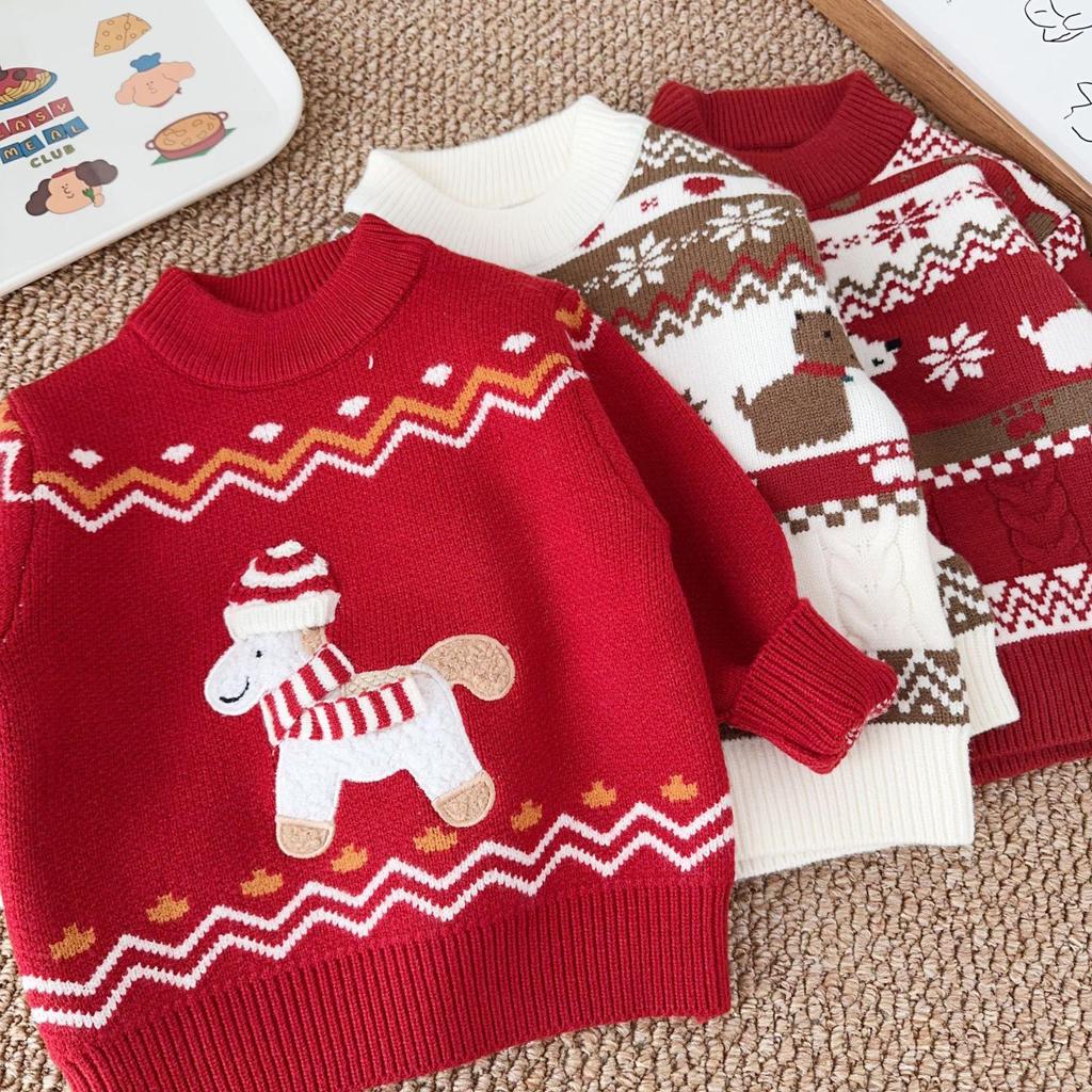 Kids' Year of the Horse Winter Sweater - New Year Style for Boys, Available for Small and Medium Children