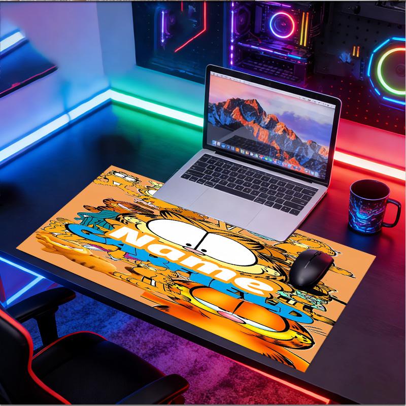 Custom Name Personalized Garfield Pattern Mousepad, Laptop PC Desk Mat, Decorative Desk Mat for Home Keyboard Pad Gift