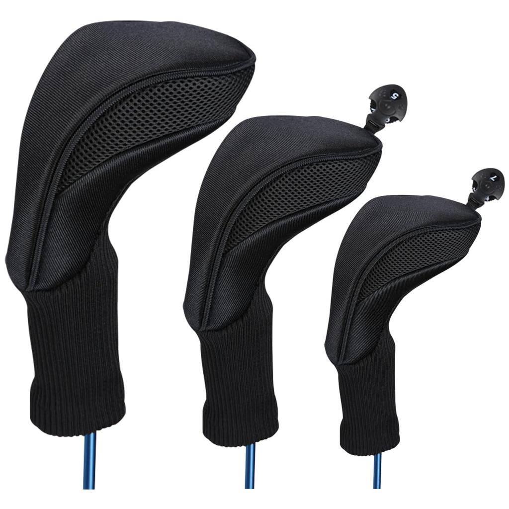 [3-piece Set] Head Cover, Head Cover, Golf Cover, Driver, Fairway Wood, Utility 3-piece Set, Various (BLACK×BLACK)