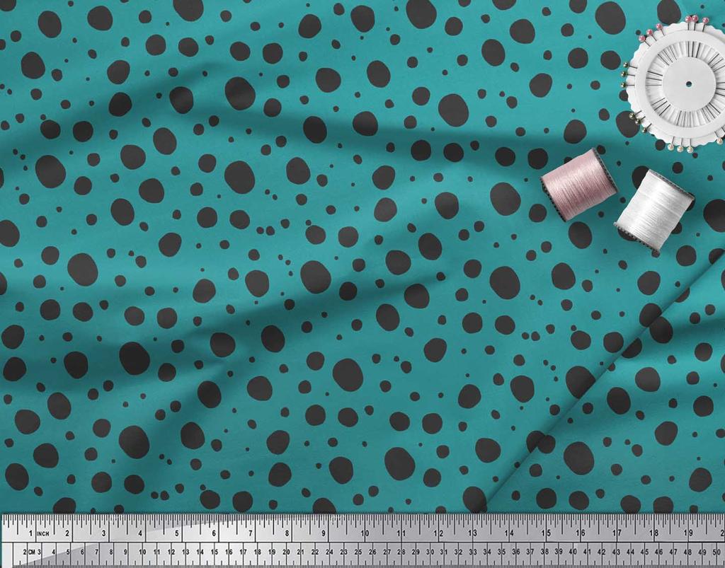 Soimoi Purple Japan Crepe Satin Fabric Black Dots Print Fabric by the Metre 42 Inch