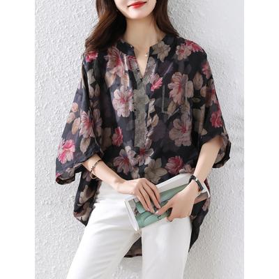 2025 Summer T-Shirt Plus Size Blouse Women Basic Vintage Loose Oversized Floral Casual Tops Tees